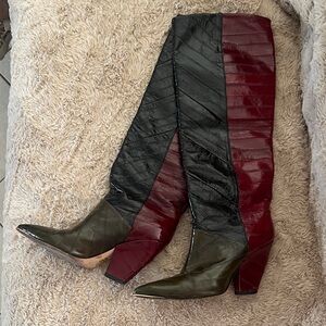 Tory Burch Over the Knee Boots - Black, Red, and Green